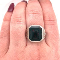 10k White Gold Art Deco Genuine Natural Bloodstone Men's Ring Jewelry (#J5678)