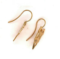 14k Yellow Gold Arts and Crafts Style Earrings Shield Design (#J4878)