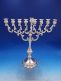 Judaica by Unknown Sterling Silver Hanukkah Menorah 9 lights Ornate Footed #7083