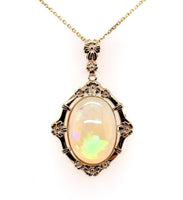 10k Yellow Gold Vintage Seven Carat Genuine Natural Opal Pendant (#J5658)