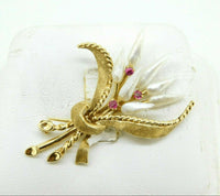 14k Gold Sheaves of Wheat Pin with Rubies and Pearls (#J640)