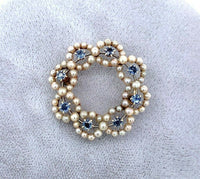 14k Yellow Gold Antique Montana Sapphire and Pearl Circle Pin (#J5468)