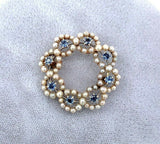 14k Yellow Gold Antique Montana Sapphire and Pearl Circle Pin (#J5468)
