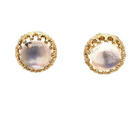 14k Gold Genuine Natural Moonstone Stud Earrings Blue Flash (#J4897)