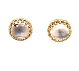 14k Gold Genuine Natural Moonstone Stud Earrings Blue Flash (#J4897)