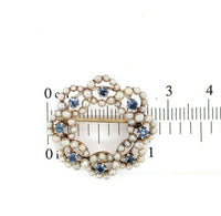 14k Yellow Gold Antique Montana Sapphire and Pearl Circle Pin (#J5468)