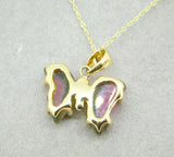 14k Yellow Gold Watermelon Genuine Natural Tourmaline Butterfly Pendant (#J5022)
