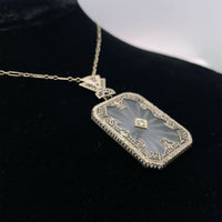 14k Gold Genuine Natural Rock Crystal Quartz Diamond Filigree Necklace (#J5455)
