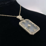 14k Gold Genuine Natural Rock Crystal Quartz Diamond Filigree Necklace (#J5455)