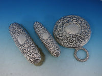 #10 Dominick & Haff 3 Piece Sterling Silver Floral Repousse Dresser Set (#4106)