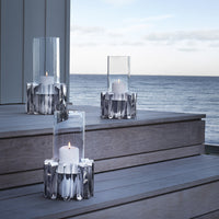 Georg Jensen Stainless Steel and Glass Frequency Hurricane Lantern Medium New