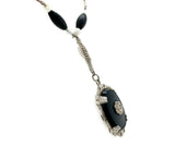 Art Deco 14k White Gold Necklace Genuine Natural Black Onyx and Diamond (#J5361)