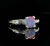 Platinum .71ct Genuine Natural Lightning Ridge Black Opal Ring (#J5568)