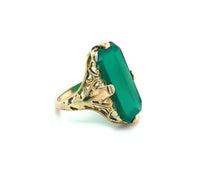 14k Yellow Gold Genuine Natural Chrysoprase Green Onyx Filigree Ring (#J5358)