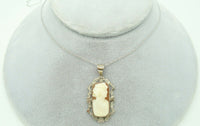 14K Gold Genuine Natural Shell Cameo Pendant with Fancy Border (#C2195)