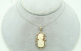 14K Gold Genuine Natural Shell Cameo Pendant with Fancy Border (#C2195)