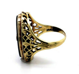 14k Yellow Gold Filigree Genuine Natural Black Onyx Ring (#J5446)