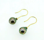 18k Yellow Gold 10mm Tahitian Black Pearl Earrings (#J5070)