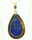 18k Gold Genuine Natural Lapis Pendant with 14k Gold Chain (#J4093)