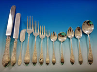 Colonial B Engraved by Whiting Sterling Silver Flatware Set 74 pcs Banquet Size