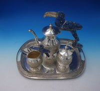 Emilia Castillo Mexican Sterling Silver Coffee Set 4pc with Toucan Birds (#5087)