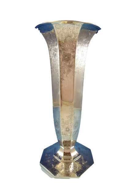 Barbour Co Monumental Sterling Silver Trumpet Vase Engraved 18" (#1349)