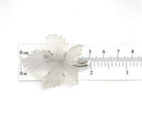 14k White Gold Carved Genuine Natural Rock Crystal Leaf Pin w/ Diamond (#J5537)