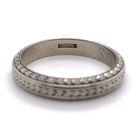 18k White Gold Men's Wedding Ring Chevron Band Jewelry Engraved 1926 (#J5731)