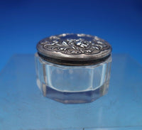 Sterling Silver and Glass Dresser Jar Floral Design on Lid 1 1/4" x 2" (#6838-2)