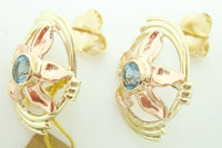 Retro 14k Gold Genuine Natural Aquamarine Earrings w/Rose Gold Flowers (#J2522)