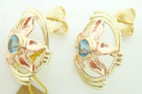 Retro 14k Gold Genuine Natural Aquamarine Earrings w/Rose Gold Flowers (#J2522)