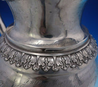 JB Jones Coin Silver Water Pitcher Chased Acanthus Leaves 10 1/4" Tall (#4007)