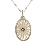 14k White Gold Genuine Natural Rock Crystal Quartz Pendant Art Deco (#J5934)
