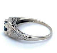 14k White Gold Art Deco .44ct Genuine Natural Sapphire Filigree Ring (#J5172)