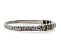 18k White Gold Wedding Band Ring w/Diamonds Engraved Dated 1932 Size 7.75 #J5907
