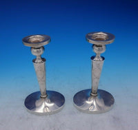 Sterling Silver Candlestick Pair Bright-Cut Wreath with Ribbon 8" Tall (#3856)