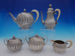 Austrian .800 Silver Tea Set 5-Piece with Swirled Design Made in Vienna (#3345)