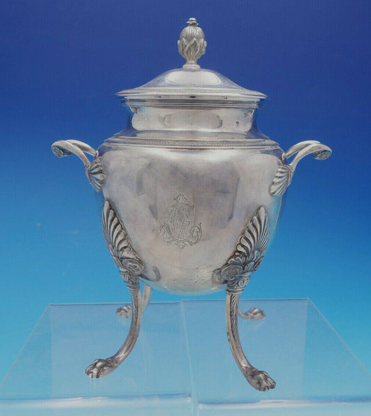 French Sterling Silver Egyptian Revival Style Sugar Bowl With Lion Feet (#4599)