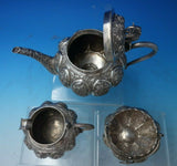 India Sterling Silver Tea Set 3pc w/Birds Cobra Handle Elephant Finial (#5477)