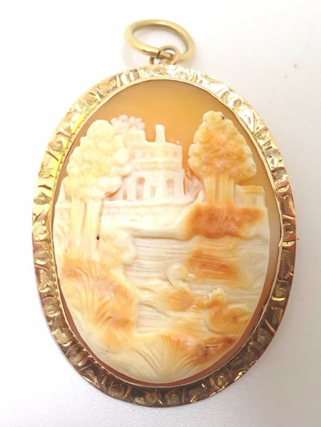 10k Rose Gold Scenic Genuine Natural Cameo Pin / Pendant Ducks (#J3494)