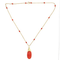 14k Yellow Gold Briolette Genuine Natural Coral Pendant Necklace (#J6163)