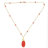 14k Yellow Gold Briolette Genuine Natural Coral Pendant Necklace (#J6163)