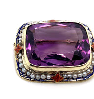 14k Yellow Gold 20 Carat Amethyst Pin Art Deco with Enamel (#J5622)