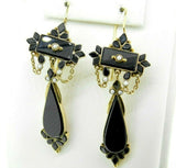 14k Yellow Gold Large Onyx and Seed Pearl Earrings (#J4710)