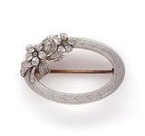 14k Gold Oval Flower Pin w/ Gilloche Engraving Applied Leaves Flowers (#J6249)