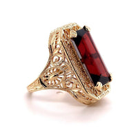10k Gold 6.58ct Emerald Cut Genuine Natural Garnet Filigree Ring (#J5757)