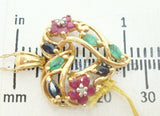 10K Gold Heart Pendant w/Genuine Sapphires, Emeralds, Rubies & Diamonds (#C2426)
