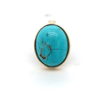 14k Yellow Gold 4.02ct Genuine Natural Kingman Turquoise Stud Earrings (#J6109)