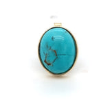 14k Yellow Gold 4.02ct Genuine Natural Kingman Turquoise Stud Earrings (#J6109)