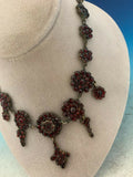 Genuine Natural Bohemian Garnet Necklace Rose Cut with Five Drops (#J5242)
